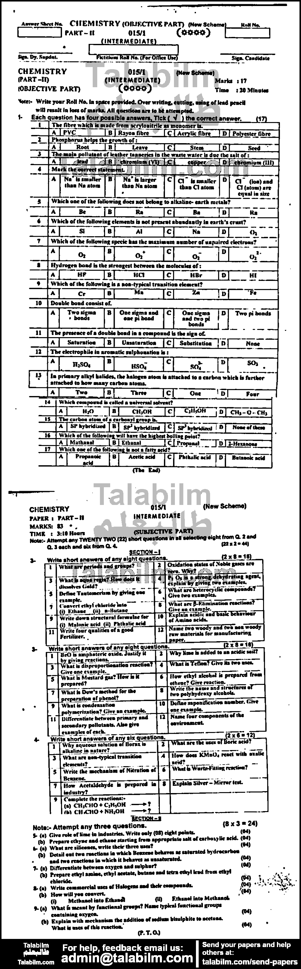 Chemistry 0 past paper for Group-I 2015