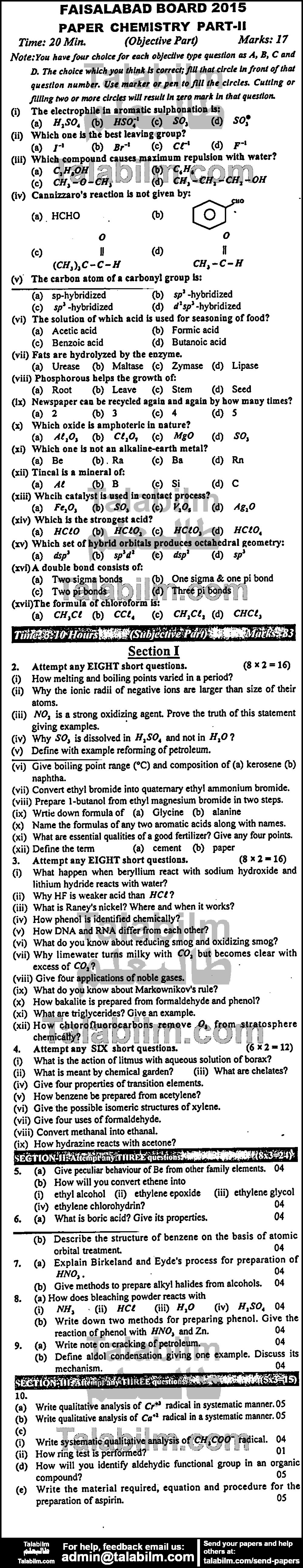 Chemistry 0 past paper for Group-I 2015