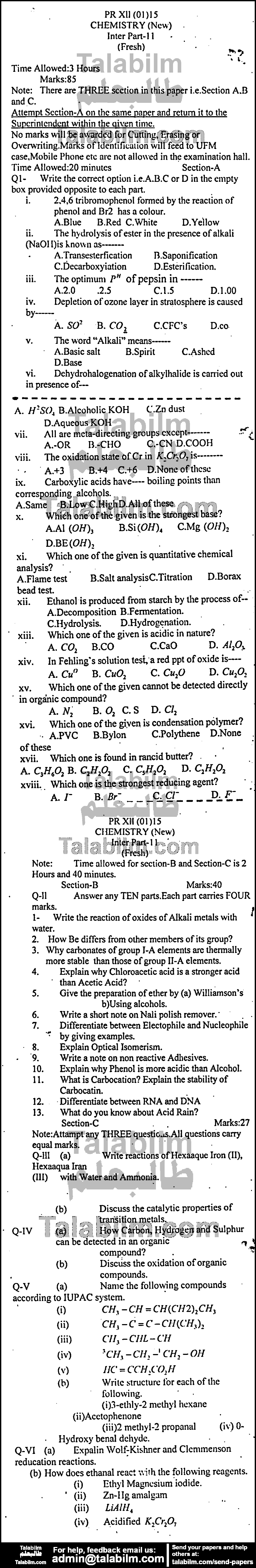 Chemistry 0 past paper for Group-I 2015