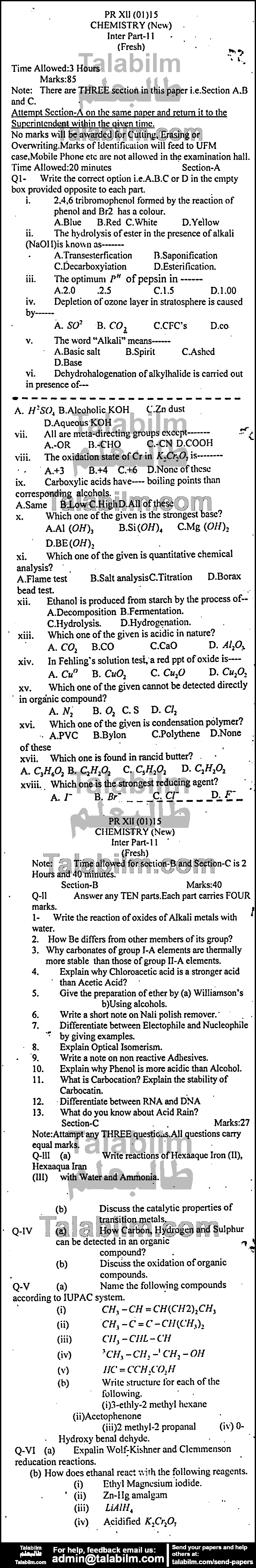 Chemistry 0 past paper for Group-I 2015