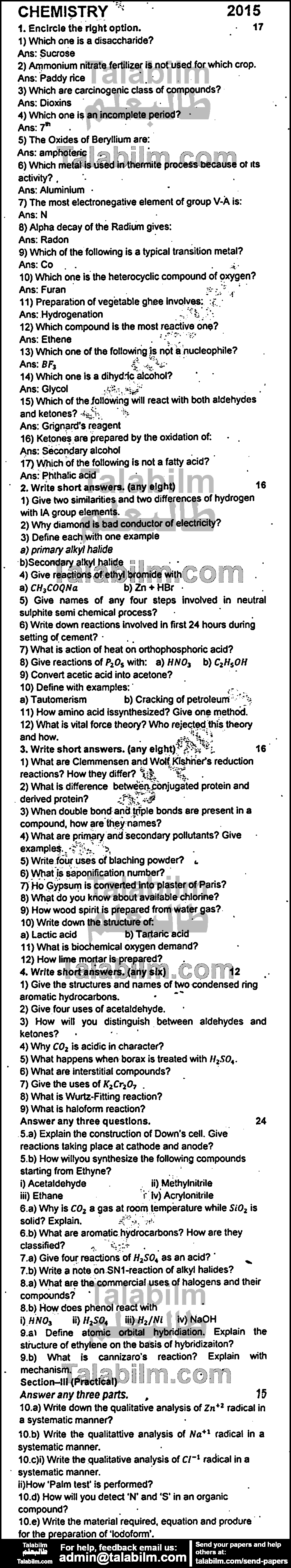 Chemistry 0 past paper for Group-I 2015