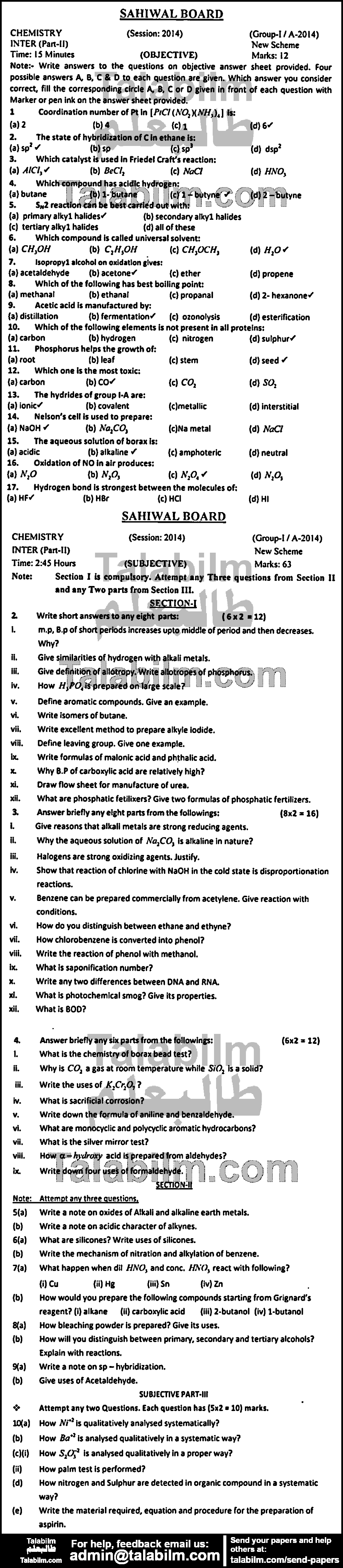 Chemistry 0 past paper for Group-I 2015