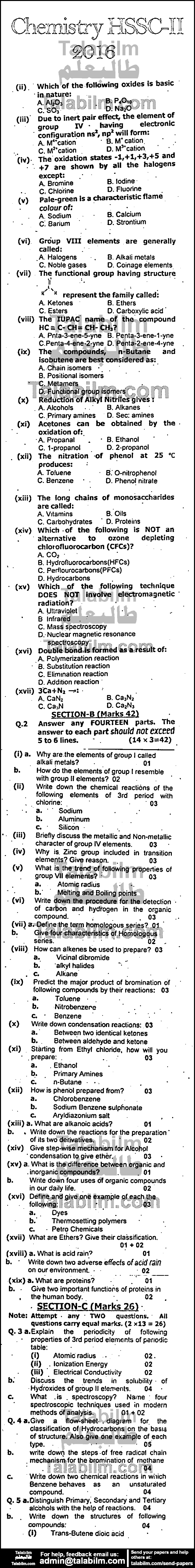 Chemistry 0 past paper for Group-I 2016