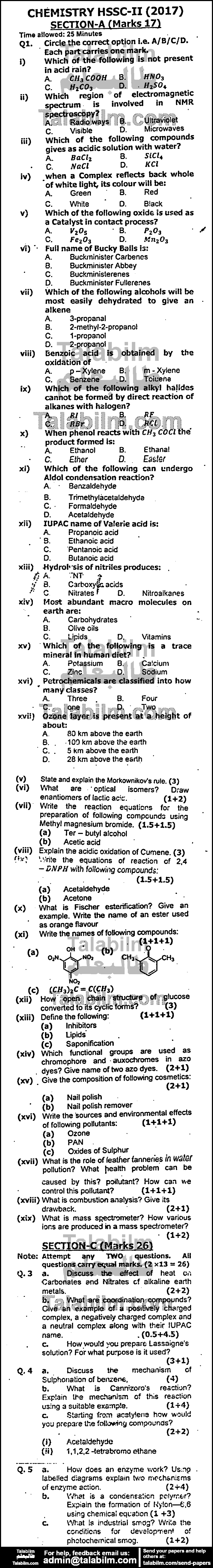 Chemistry 0 past paper for Group-I 2017