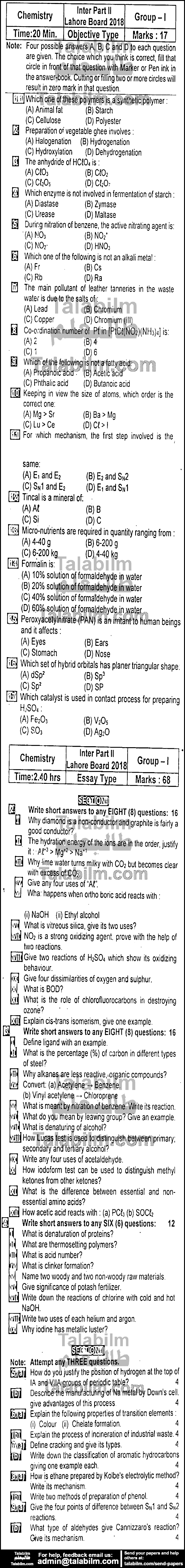 Chemistry 0 past paper for Group-I 2018
