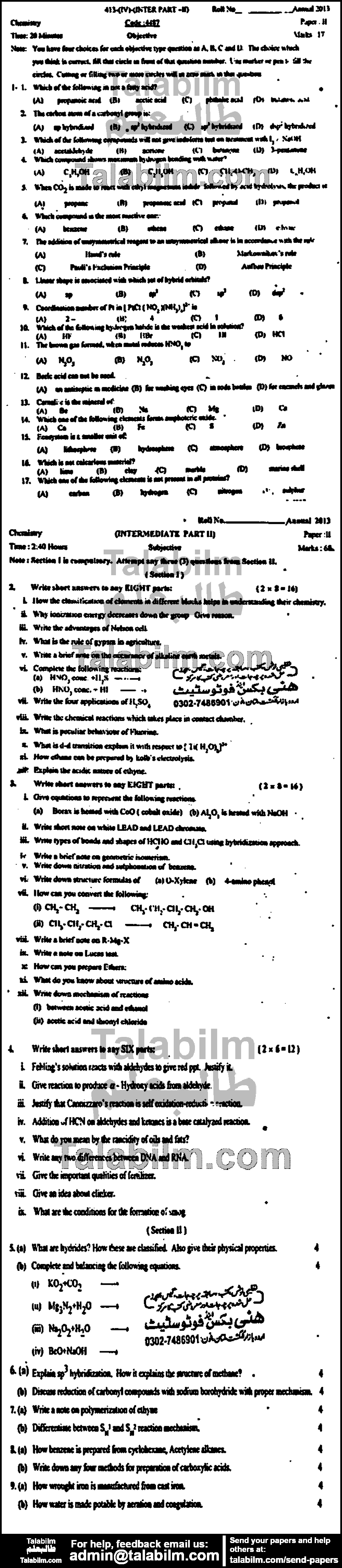 Chemistry 0 past paper for Group-II 2013