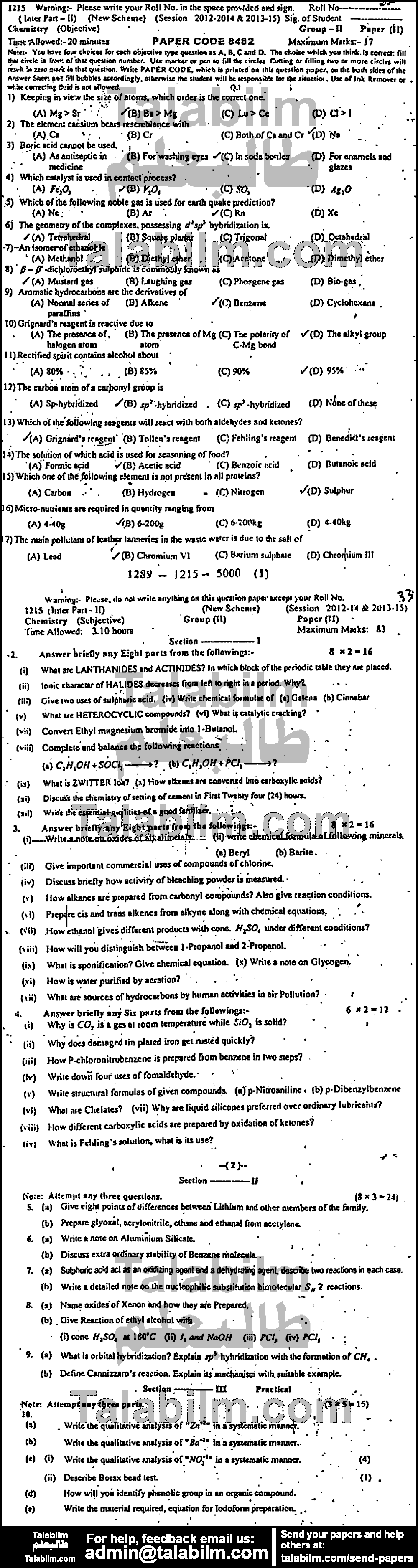 Chemistry 0 past paper for Group-II 2015