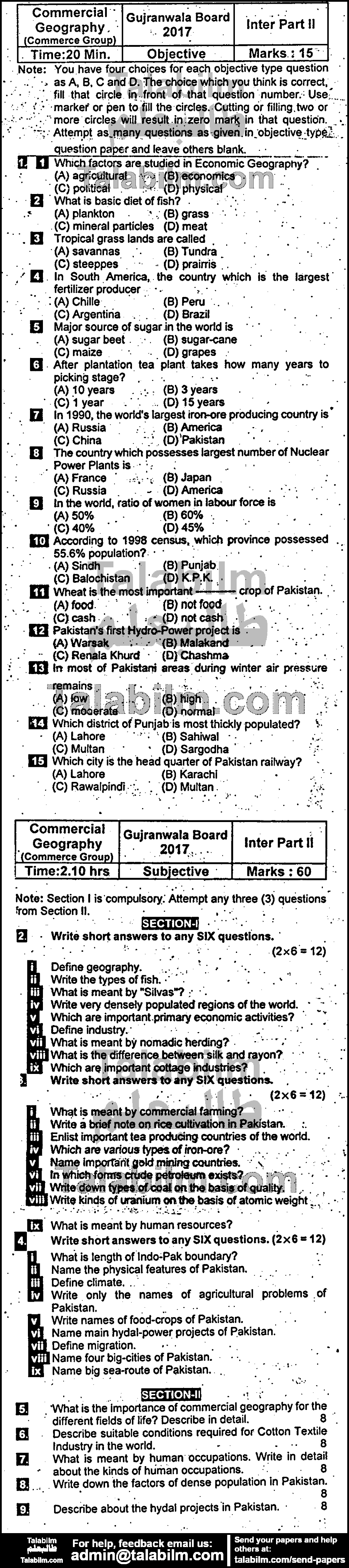 Commercial Geography 0 past paper for Group-I 2017