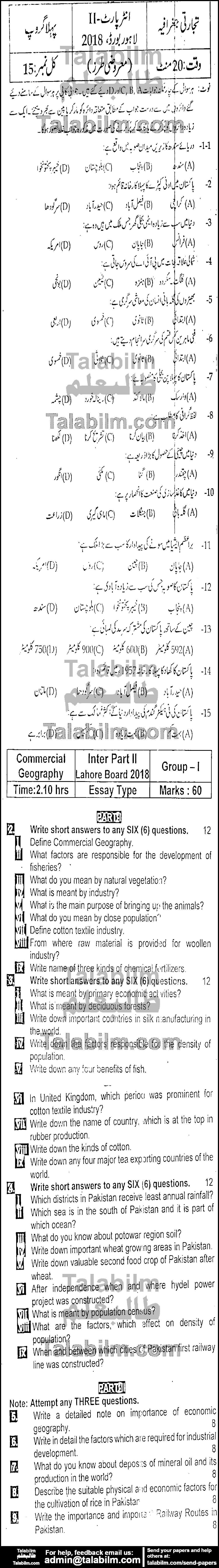 Commercial Geography 0 past paper for Group-I 2018