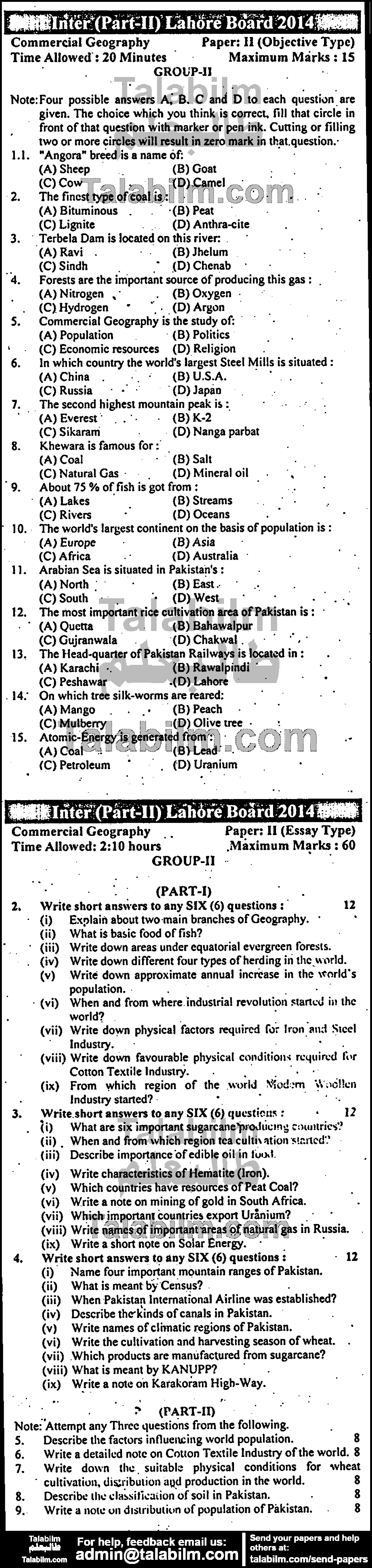 Commercial Geography 0 past paper for Group-II 2014