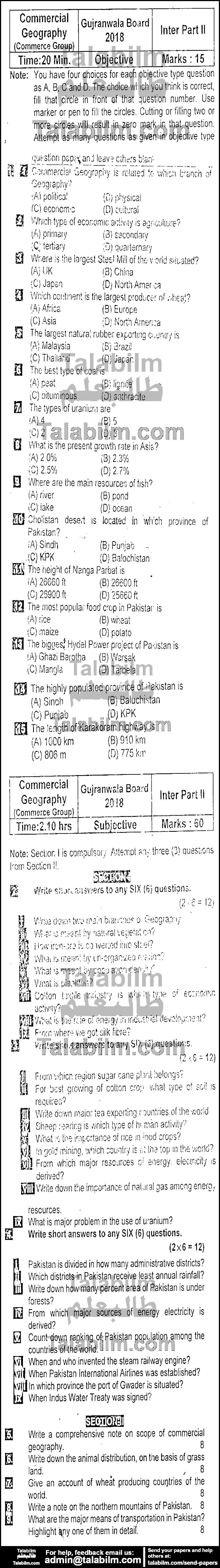 Commercial Geography 0 past paper for Group-II 2018