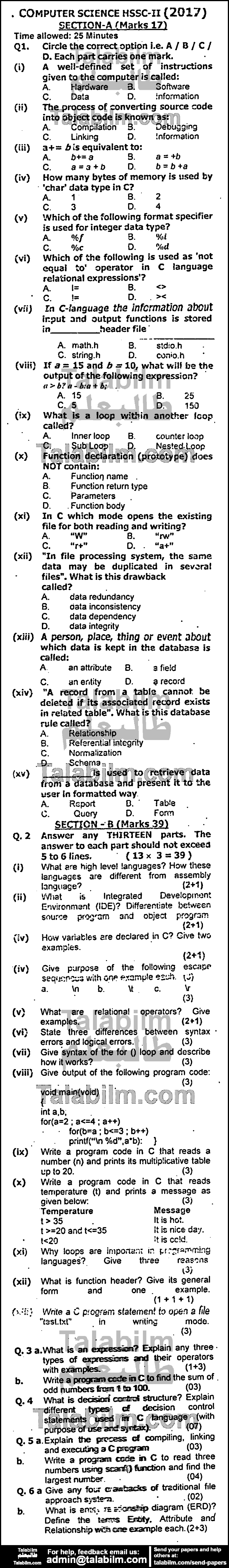 Computer Science 0 past paper for Group-I 2017