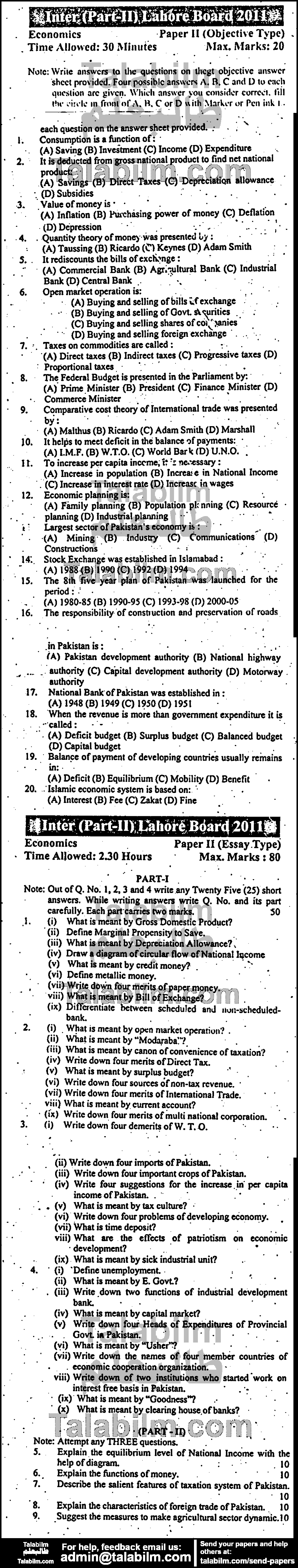 Economics 0 past paper for Group-II 2011