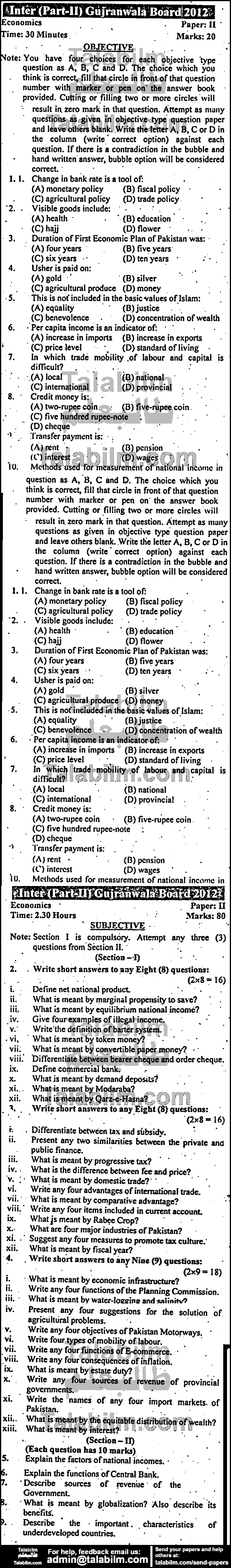 Economics 0 past paper for Group-II 2012