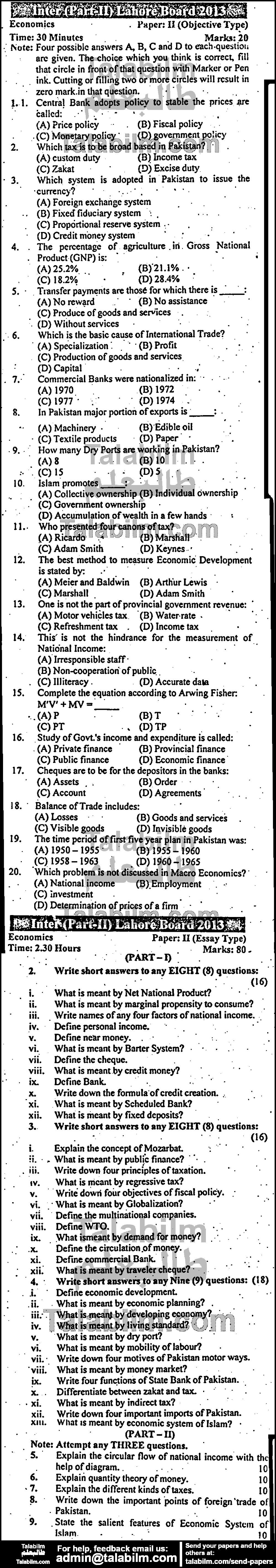 Economics 0 past paper for Group-II 2013