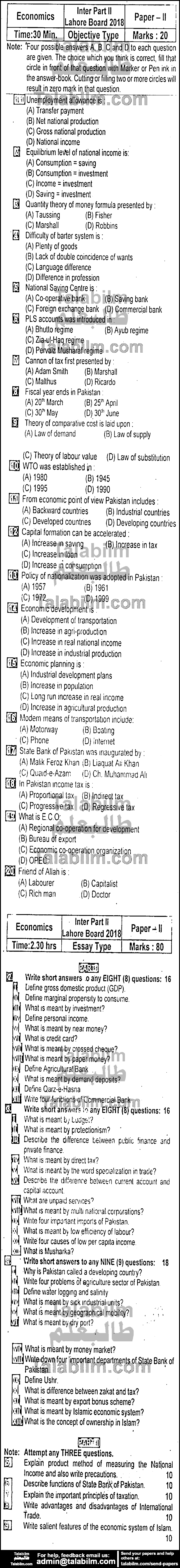 Economics 0 past paper for Group-II 2018