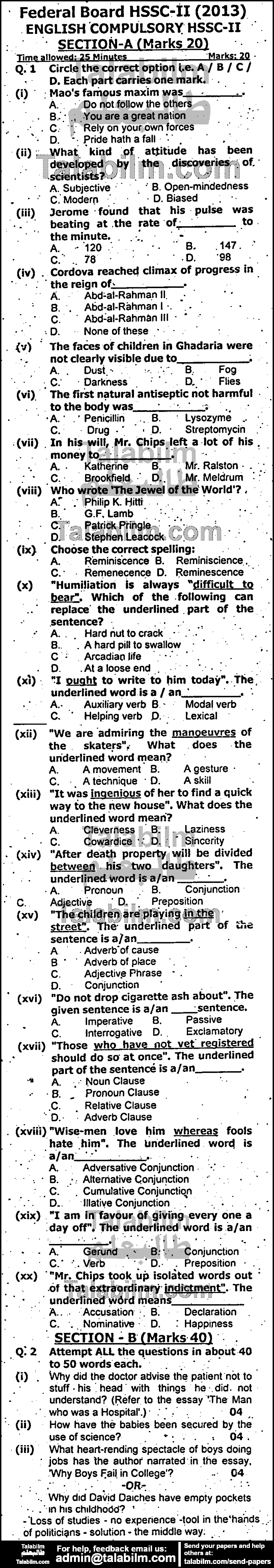 English 0 past paper for Group-I 2013