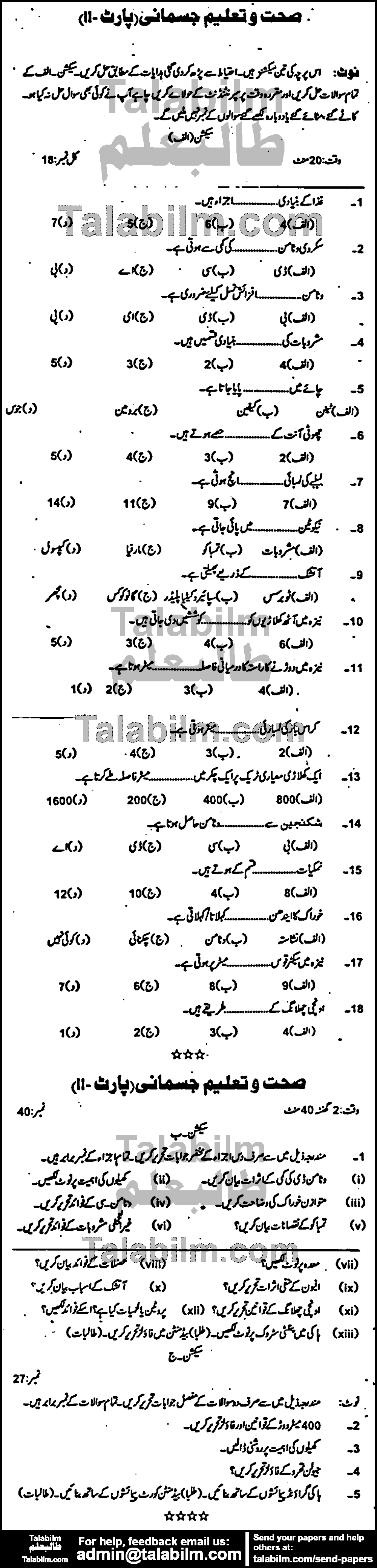 Health And Physical Education 0 past paper for Group-I 2014