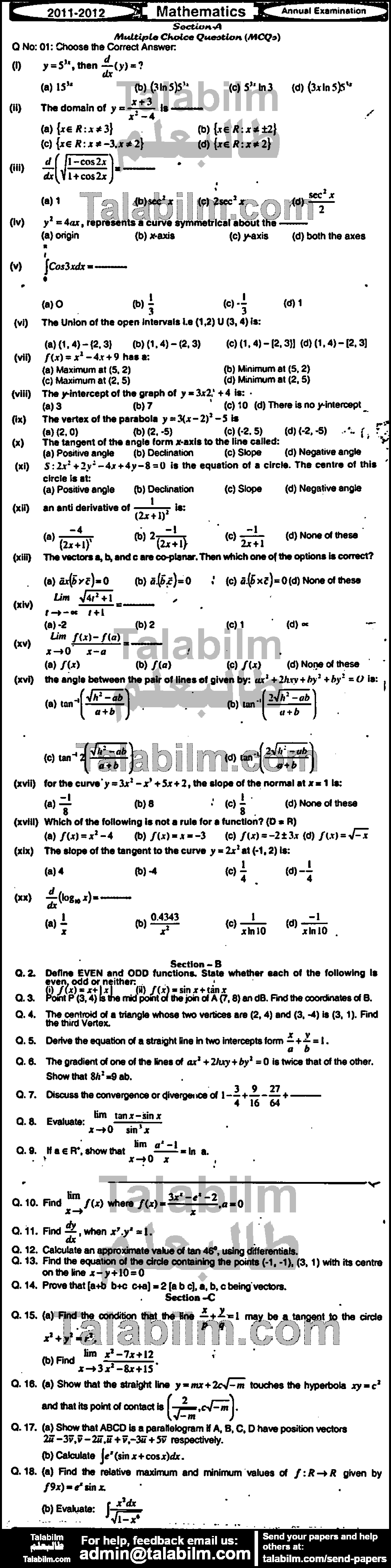 Math 0 past paper for Group-I 2012