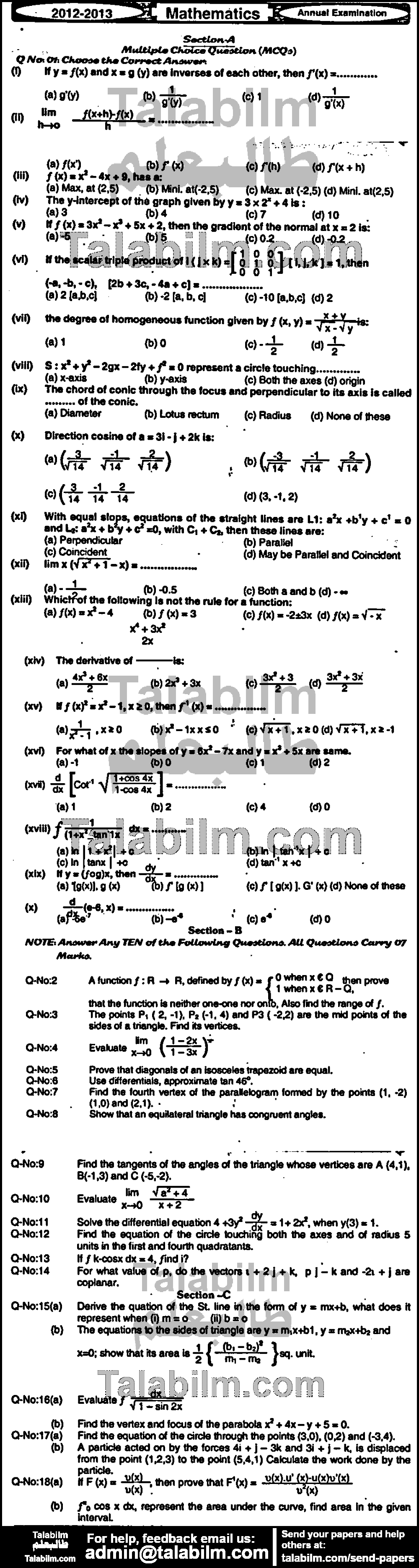 Math 0 past paper for Group-I 2013