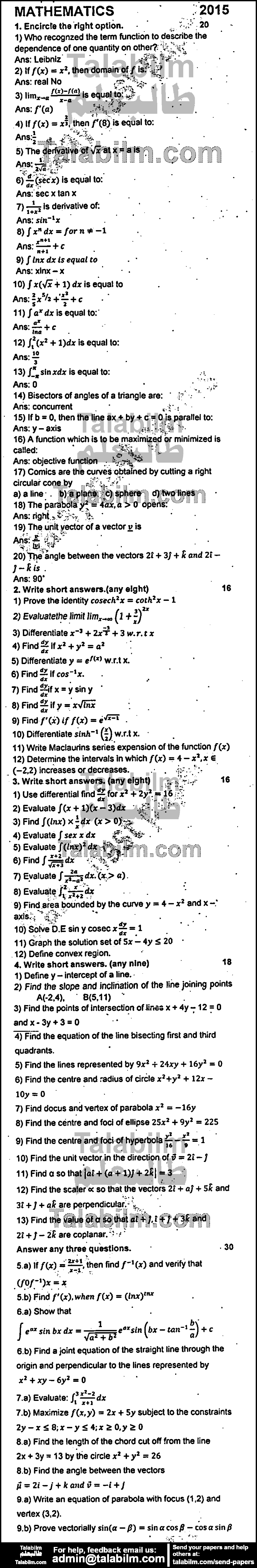 Math 0 past paper for Group-I 2015