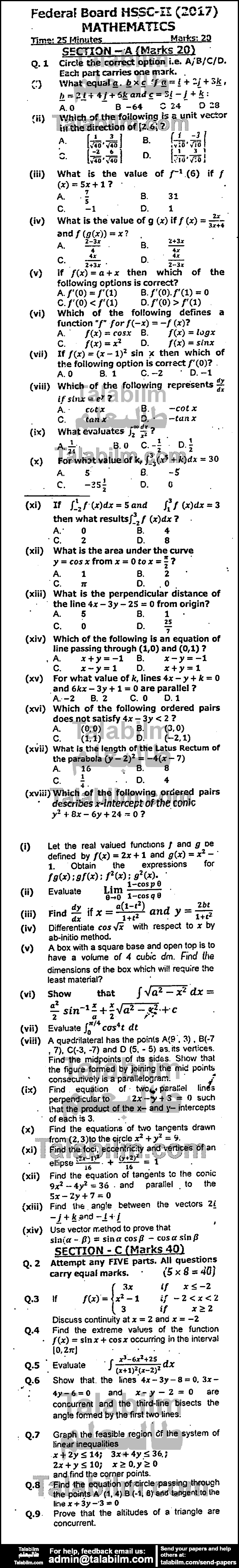 Math 0 past paper for Group-I 2017