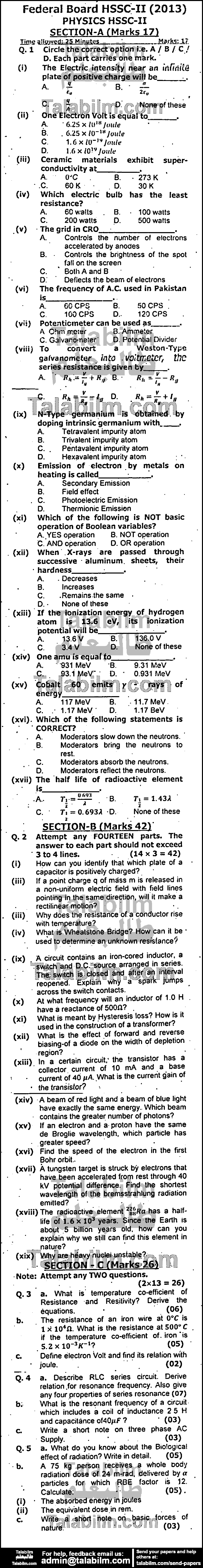 Physics 0 past paper for Group-I 2013