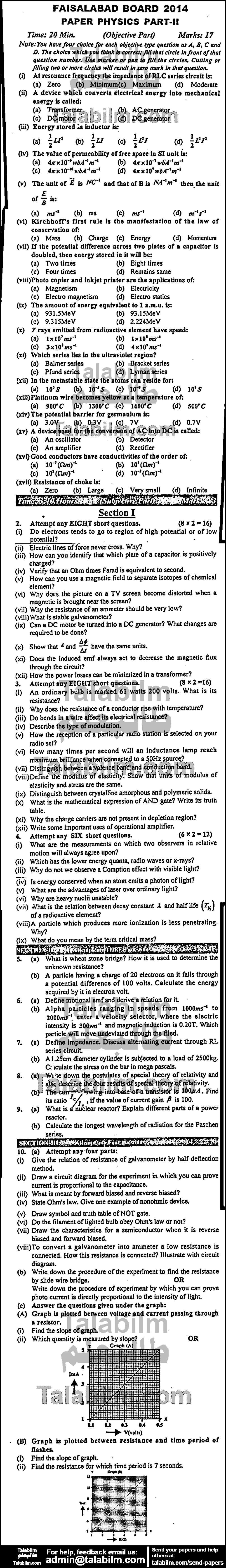 Physics 0 past paper for Group-I 2014