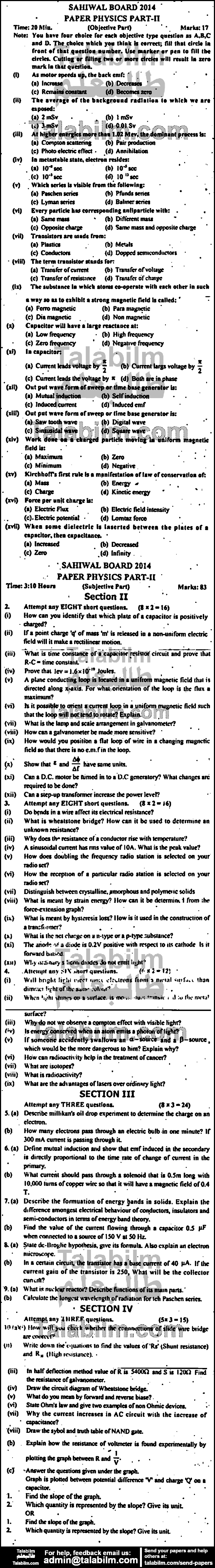 Physics 0 past paper for Group-I 2014