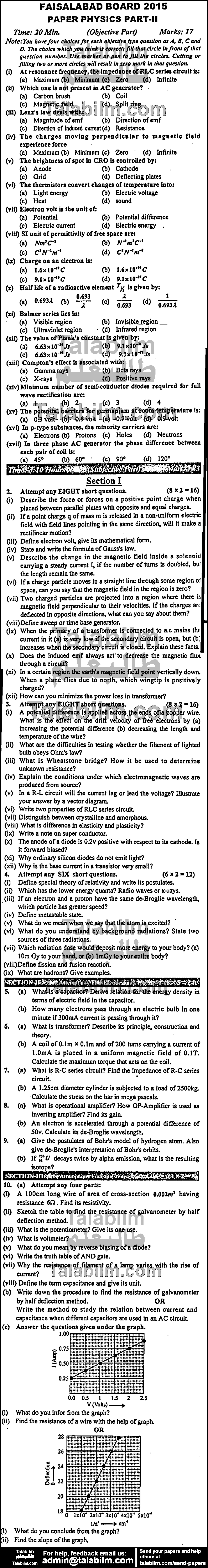 Physics 0 past paper for Group-I 2015