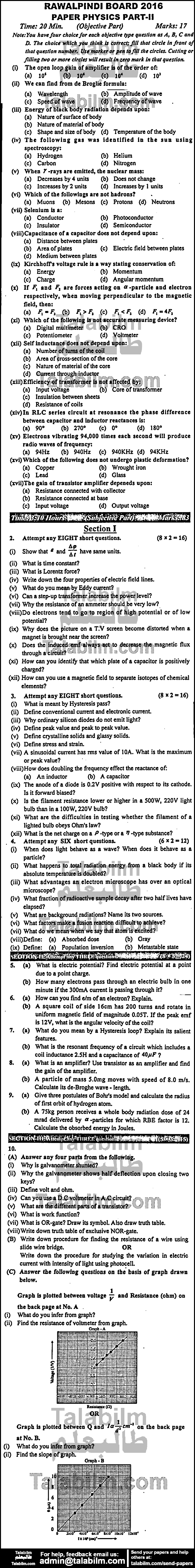 Physics 0 past paper for Group-I 2016