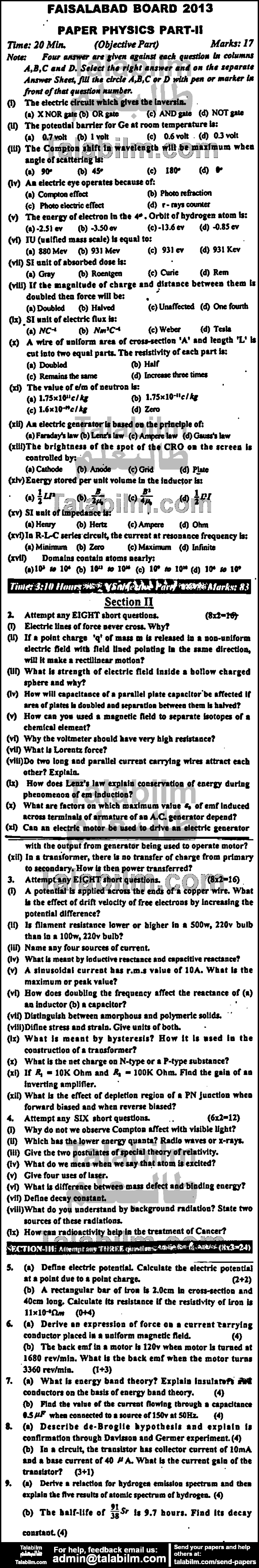 Physics 0 past paper for Group-II 2013