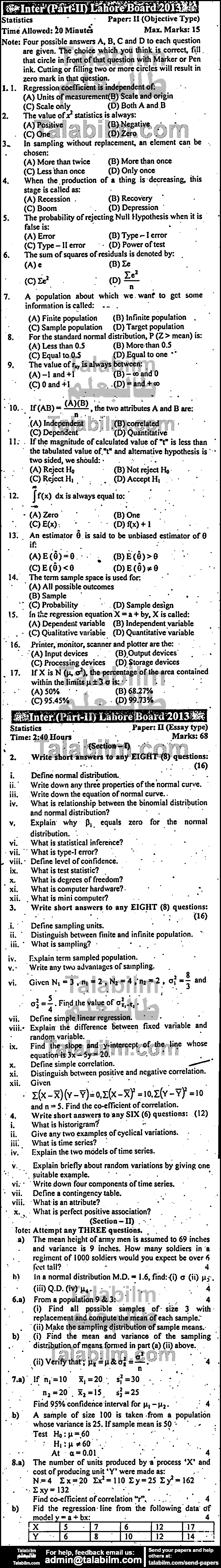 Statistics 0 past paper for Group-I 2013