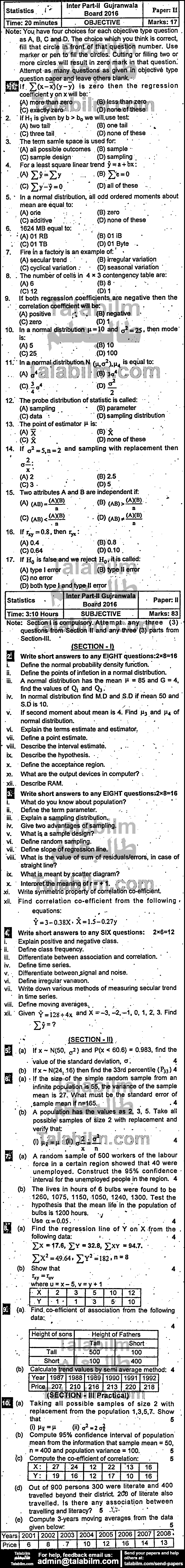 Statistics 0 past paper for Group-I 2016