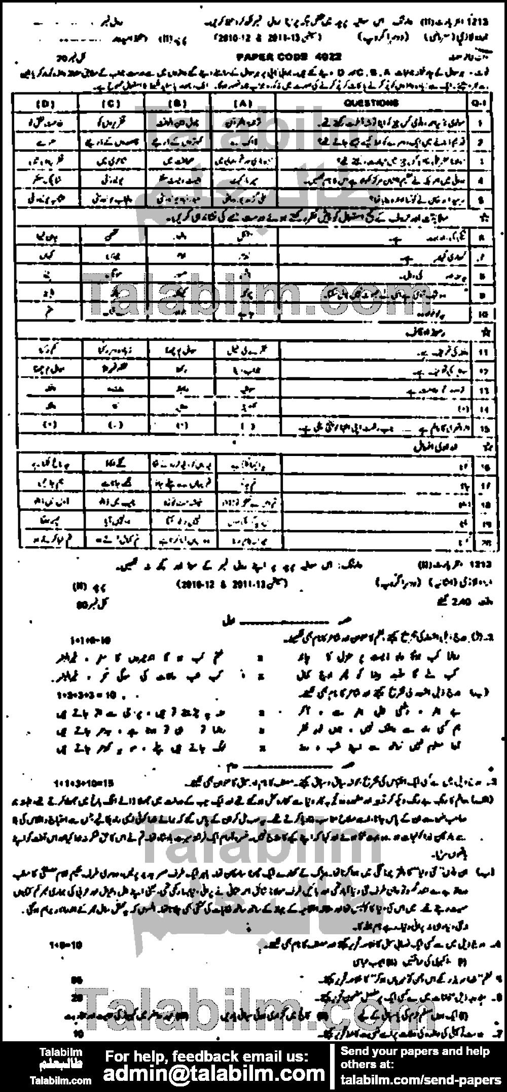 Urdu 0 past paper for Group-II 2013