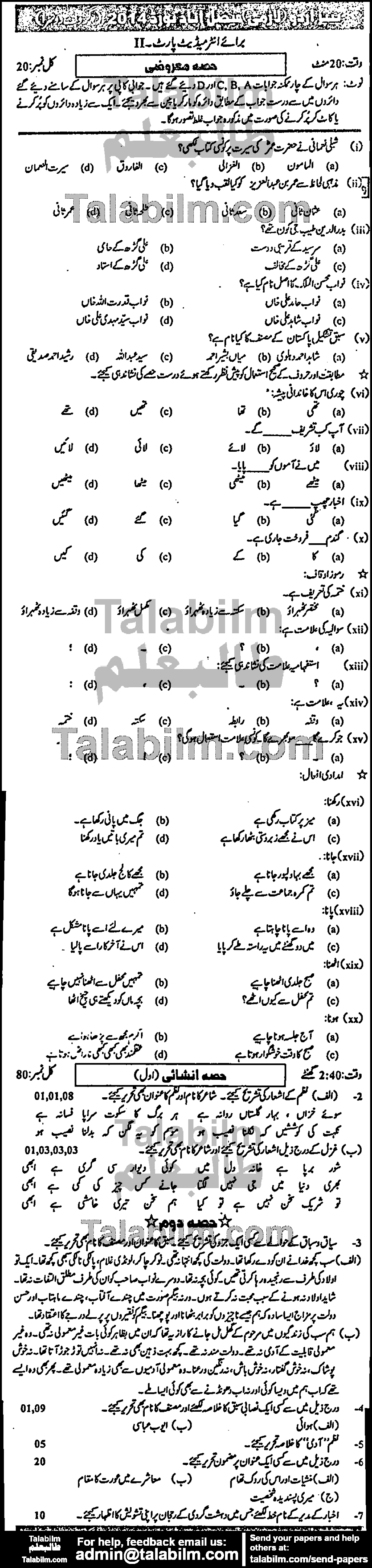 Urdu 0 past paper for Group-II 2014