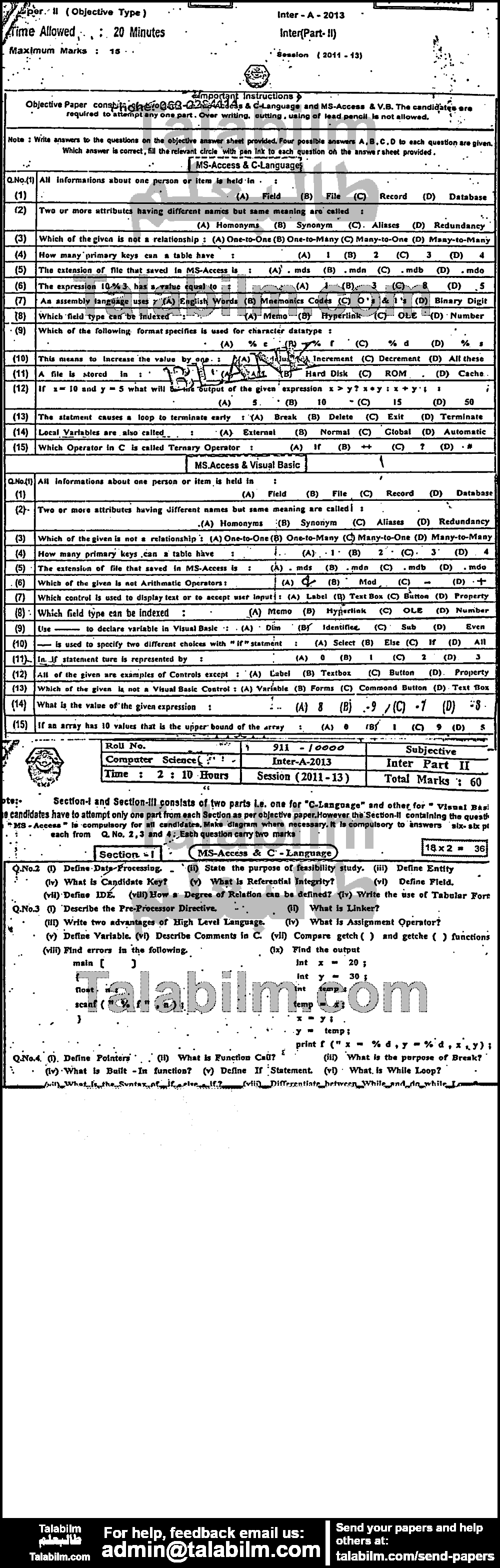 Computer Science 0 past paper for Group-I 2013