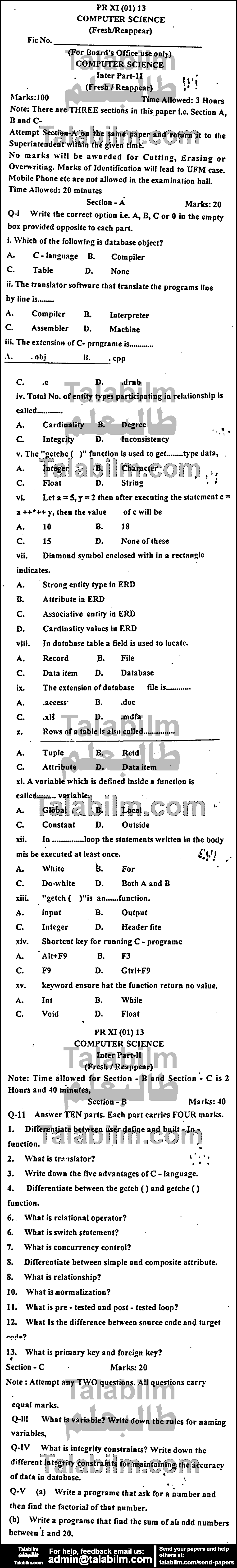 Computer Science 0 past paper for Group-I 2013