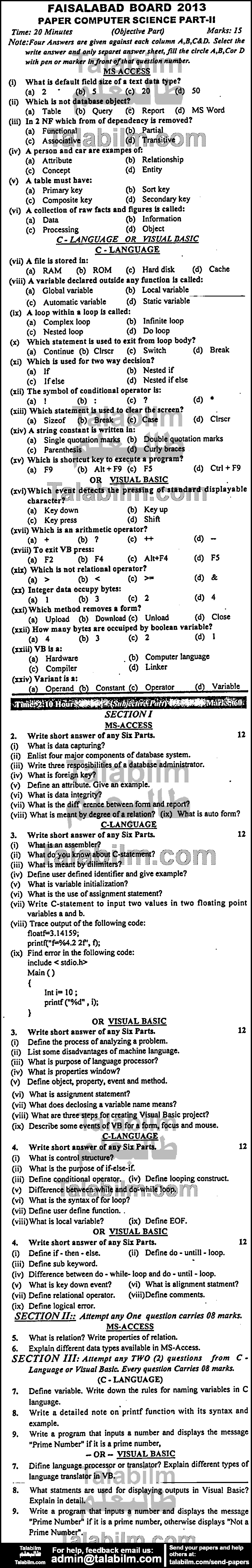 Computer Science 0 past paper for Group-I 2013