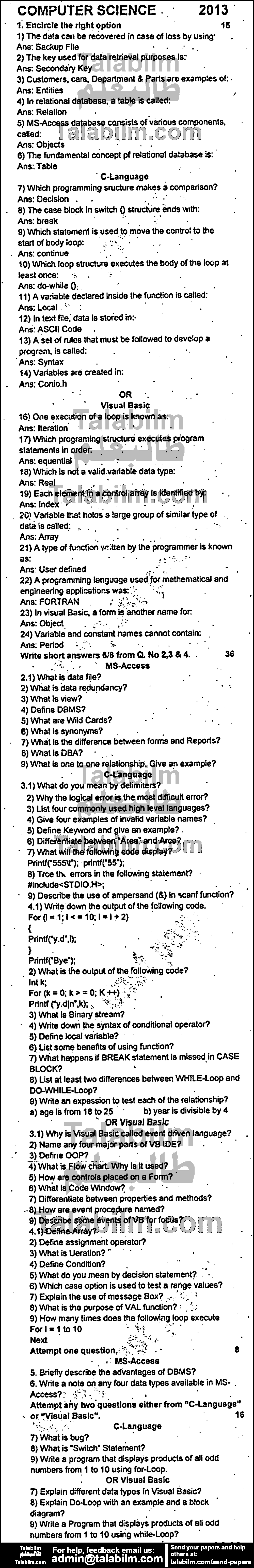 Computer Science 0 past paper for Group-I 2013