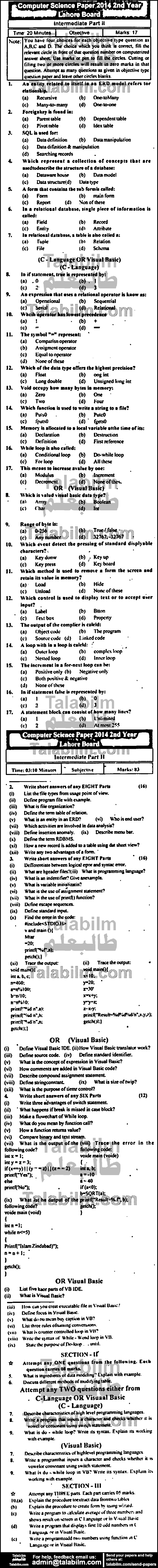 Computer Science 0 past paper for Group-I 2014