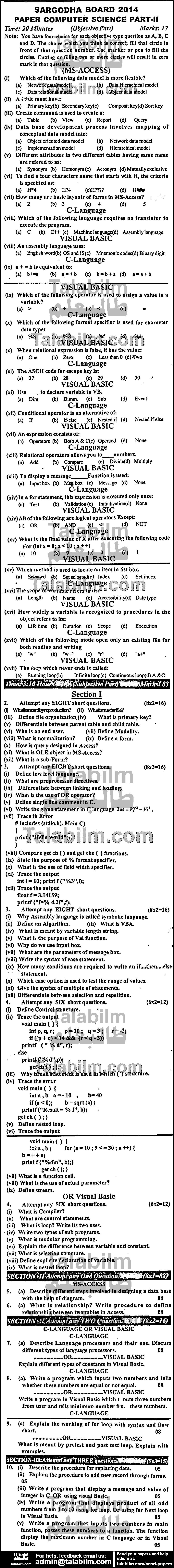Computer Science 0 past paper for Group-I 2014