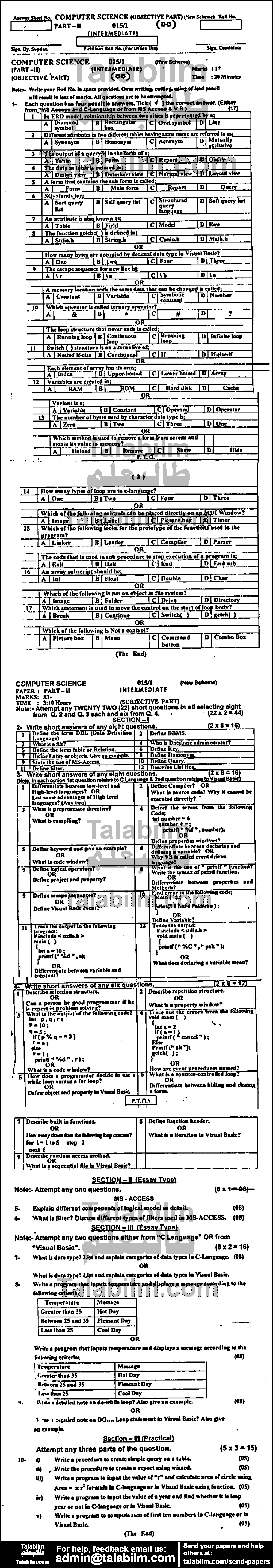 Computer Science 0 past paper for Group-I 2015