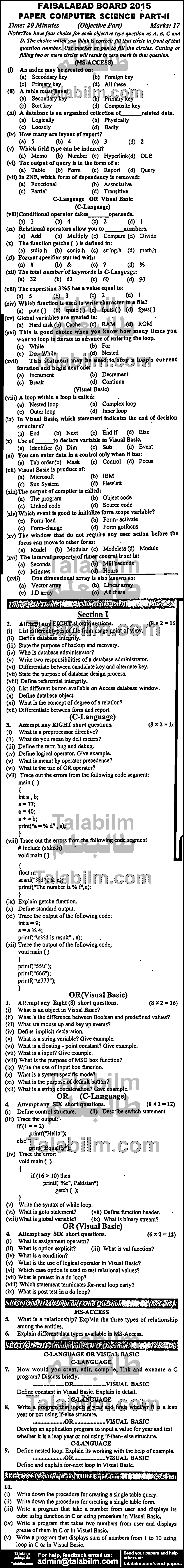 Computer Science 0 past paper for Group-I 2015