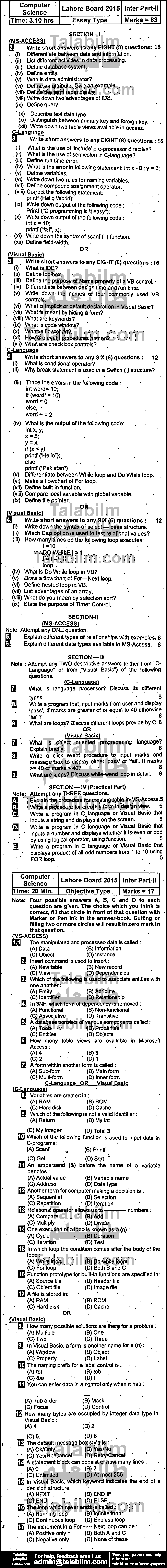 Computer Science 0 past paper for Group-I 2015