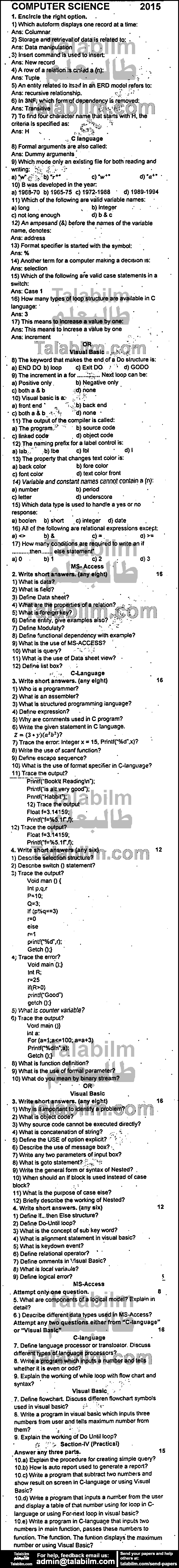 Computer Science 0 past paper for Group-I 2015