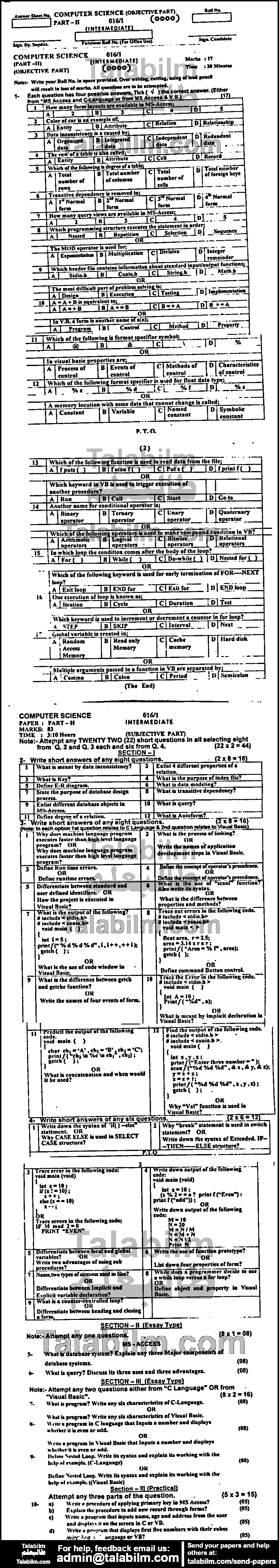 Computer Science 0 past paper for Group-I 2016