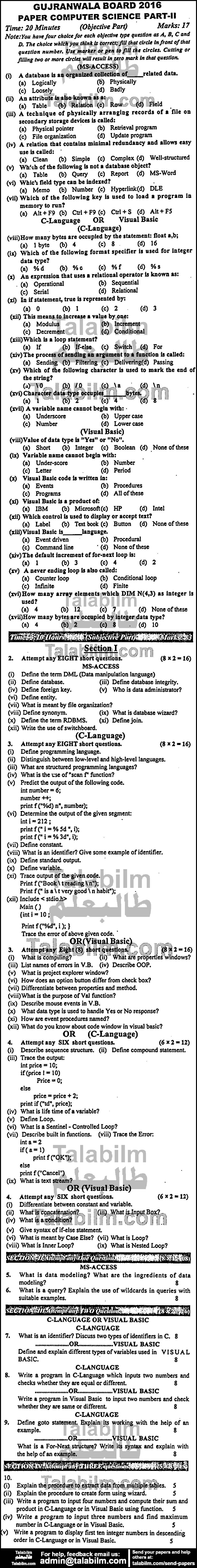 Computer Science 0 past paper for Group-I 2016