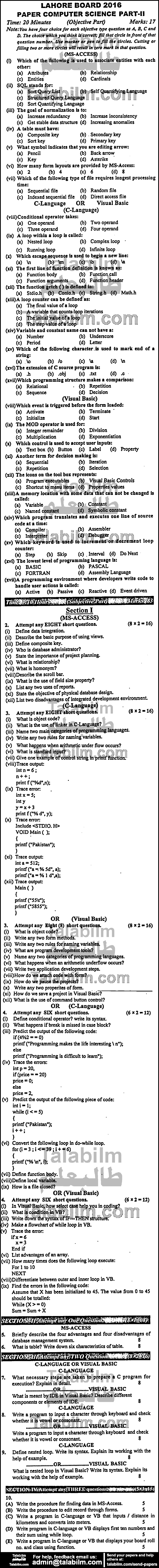 Computer Science 0 past paper for Group-I 2016