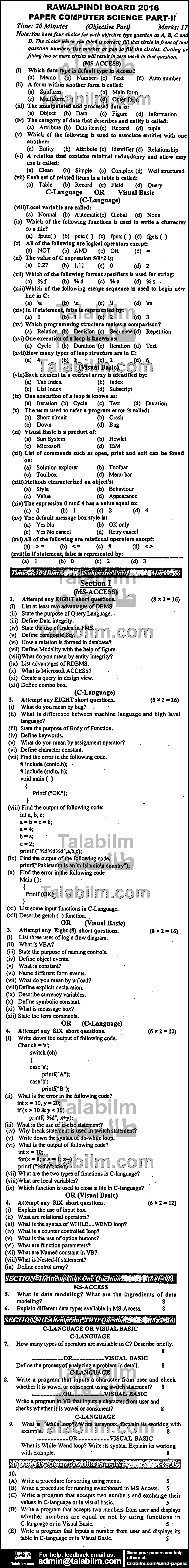 Computer Science 0 past paper for Group-I 2016